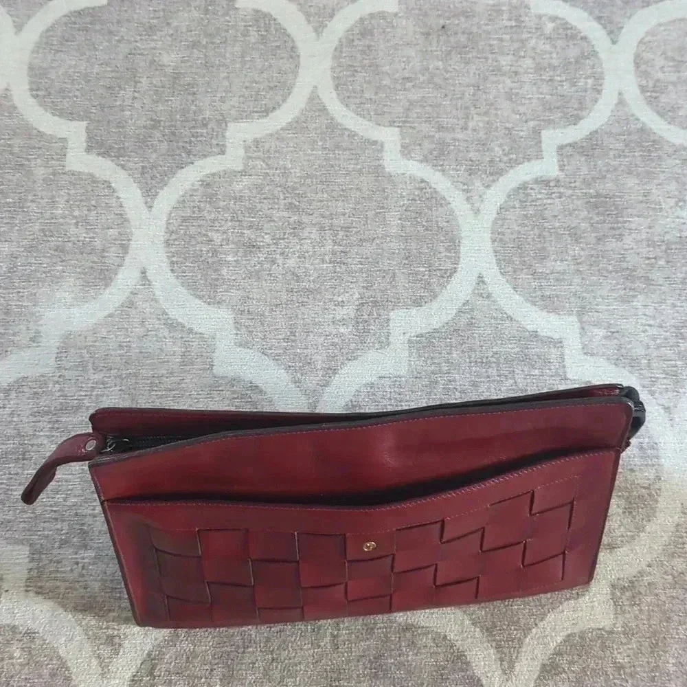 GoldPfeil Burgundy Leather Clutch Zipper Closure Vintages W. Germany - Picture 10 of 12